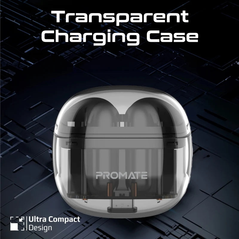 Promate TransPods High-Definition Transparent TWS Earbuds with IntelliTouch-Flash Zone Electronics فلاش زون للالكترونيات