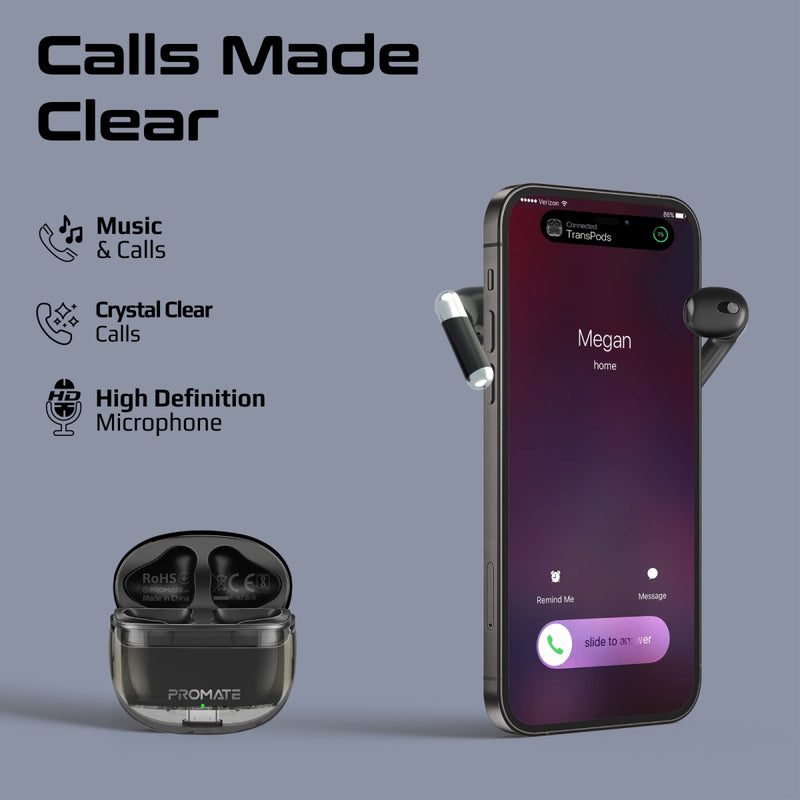 Promate TransPods High-Definition Transparent TWS Earbuds with IntelliTouch-Flash Zone Electronics فلاش زون للالكترونيات