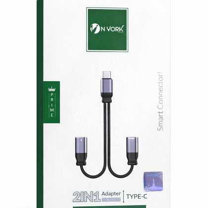 Nyork 2‑in‑1 Type‑C Audio & Charging Adapter-Flash Zone Electronics فلاش زون للالكترونيات