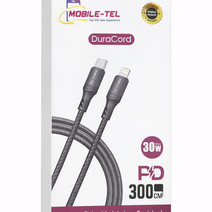 Mobile-Tel Duracord MT-LC01 USB-C to Lightning Braided Fast Charge & Data Cable – 3 m (30 W Max)-Flash Zone Electronics فلاش زون للالكترونيات