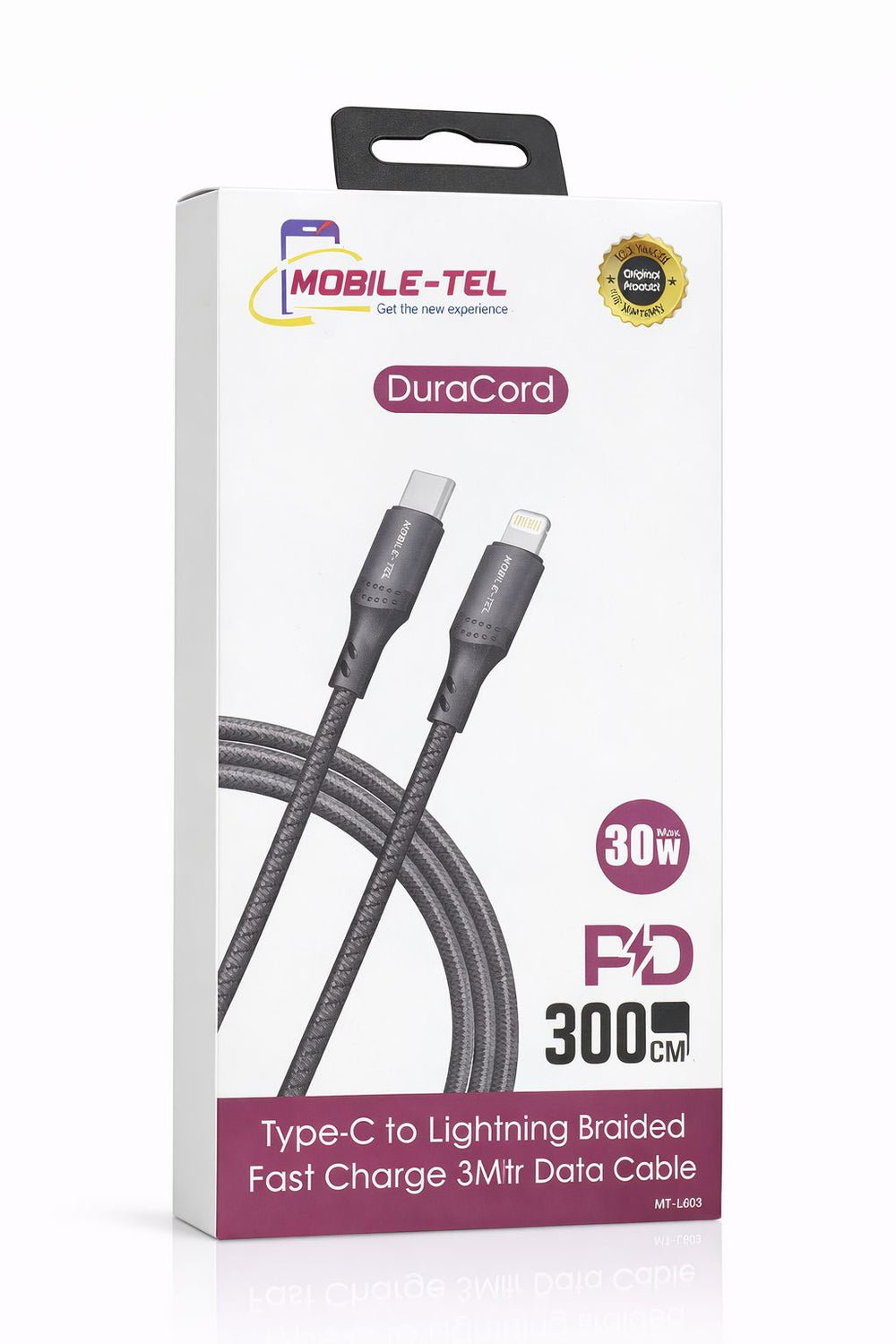 Mobile-Tel Duracord MT-LC01 USB-C to Lightning Braided Fast Charge & Data Cable – 3 m (30 W Max)-Flash Zone Electronics فلاش زون للالكترونيات