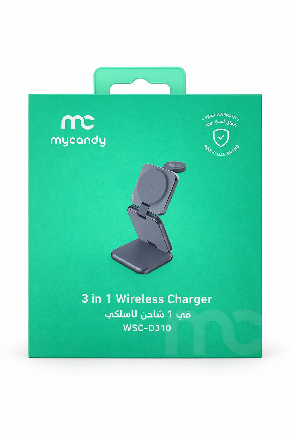 Mycandy WSC-D310 3-in-1 Wireless Charger – Fast Qi Charging Stand for iPhone, Apple Watch & AirPods | Sleek Metal Design – Grey-Flash Zone Electronics فلاش زون للالكترونيات