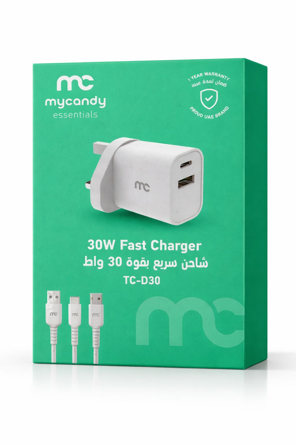 MYCANDY TC‑D30 30W Travel Charger – Dual Port USB‑C & USB‑A Fast PD & QC Adapter-Flash Zone Electronics فلاش زون للالكترونيات