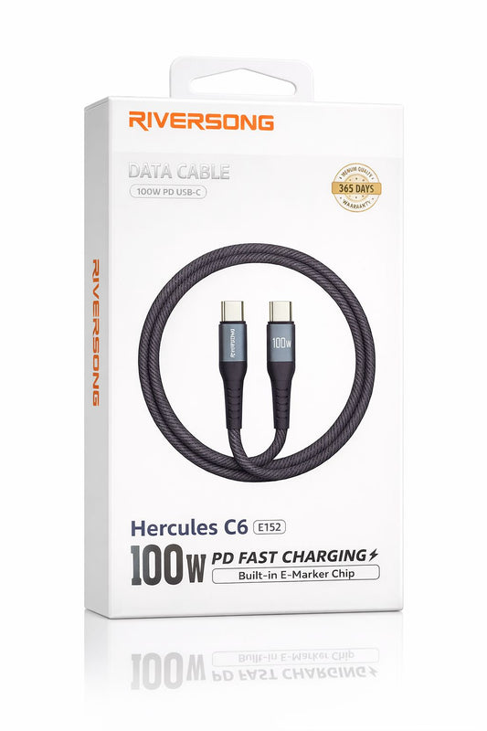 RIVERSONG Hercules C6 USB‑C to USB‑C 100W PD Fast Charging Cable-Flash Zone Electronics فلاش زون للالكترونيات