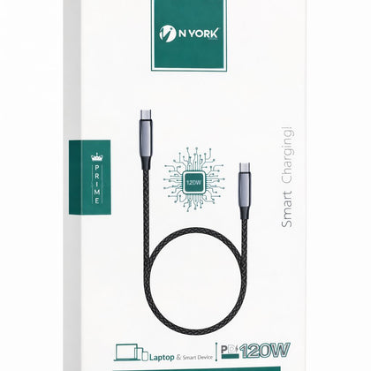 NYork UC849 USB-C to USB-C Braided Cable — 120 W PD Fast Charging for Laptops & Smart Devices-Flash Zone Electronics فلاش زون للالكترونيات