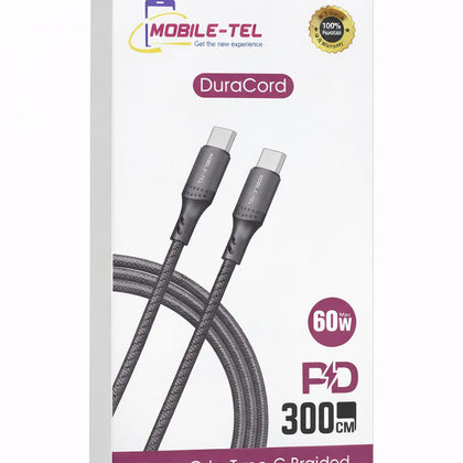 Mobile-Tel Duracord MT-LC02 USB-C to USB-C 60 W Braided Fast Charge & Data Cable – 3m-Flash Zone Electronics فلاش زون للالكترونيات