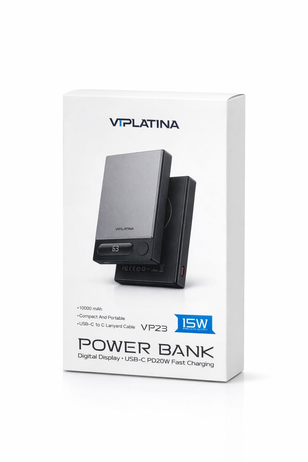 Viplatine VP23 Power Bank 10000mAh with Digital Display & 15W Wireless Charging-Flash Zone Electronics فلاش زون للالكترونيات