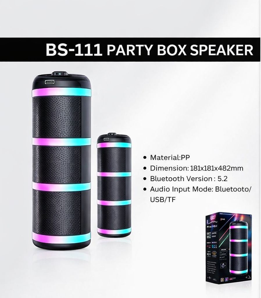 BS-111 Party Box Wireless Bluetooth Speaker with Powerful Bass & Multi-Input Support-Flash Zone Electronics فلاش زون للالكترونيات