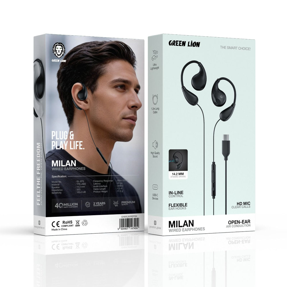 Green Lion Milan Wired Earphones – Open Ear / Type-C-Flash Zone Electronics فلاش زون للالكترونيات