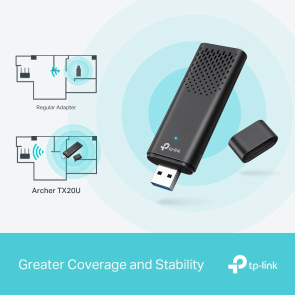 TP‑Link AX1800 Dual‑Band Wi‑Fi 6 Wireless USB Adapter – Archer TX20U (USB 3.0 Wi‑Fi 6 Dongle)-Flash Zone Electronics فلاش زون للالكترونيات