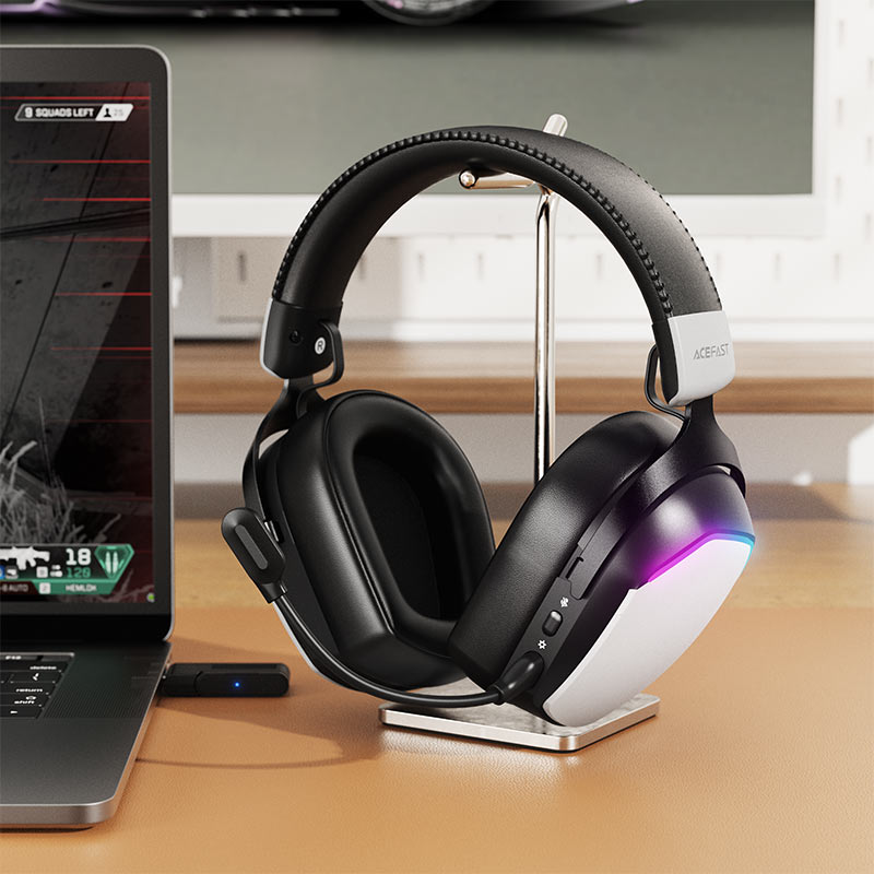 ACEFAST H11 Wireless Gaming Headset White – 50mm Titanium Drivers, 2.4G Ultra-Low Latency, Bluetooth 5.4 & RGB Lighting-Flash Zone Electronics فلاش زون للالكترونيات