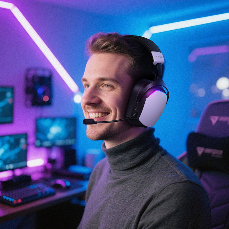 ACEFAST H11 Wireless Gaming Headset White – 50mm Titanium Drivers, 2.4G Ultra-Low Latency, Bluetooth 5.4 & RGB Lighting-Flash Zone Electronics فلاش زون للالكترونيات