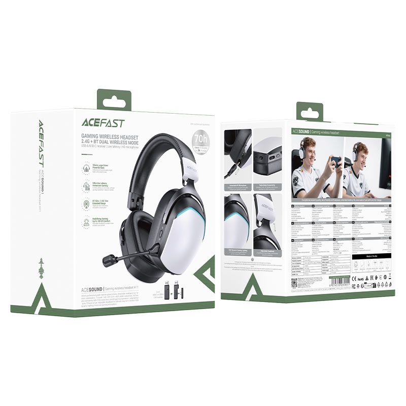 ACEFAST H11 Wireless Gaming Headset White – 50mm Titanium Drivers, 2.4G Ultra-Low Latency, Bluetooth 5.4 & RGB Lighting-Flash Zone Electronics فلاش زون للالكترونيات