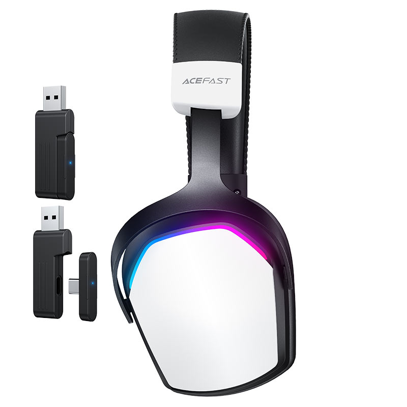 ACEFAST H11 Wireless Gaming Headset White – 50mm Titanium Drivers, 2.4G Ultra-Low Latency, Bluetooth 5.4 & RGB Lighting-Flash Zone Electronics فلاش زون للالكترونيات