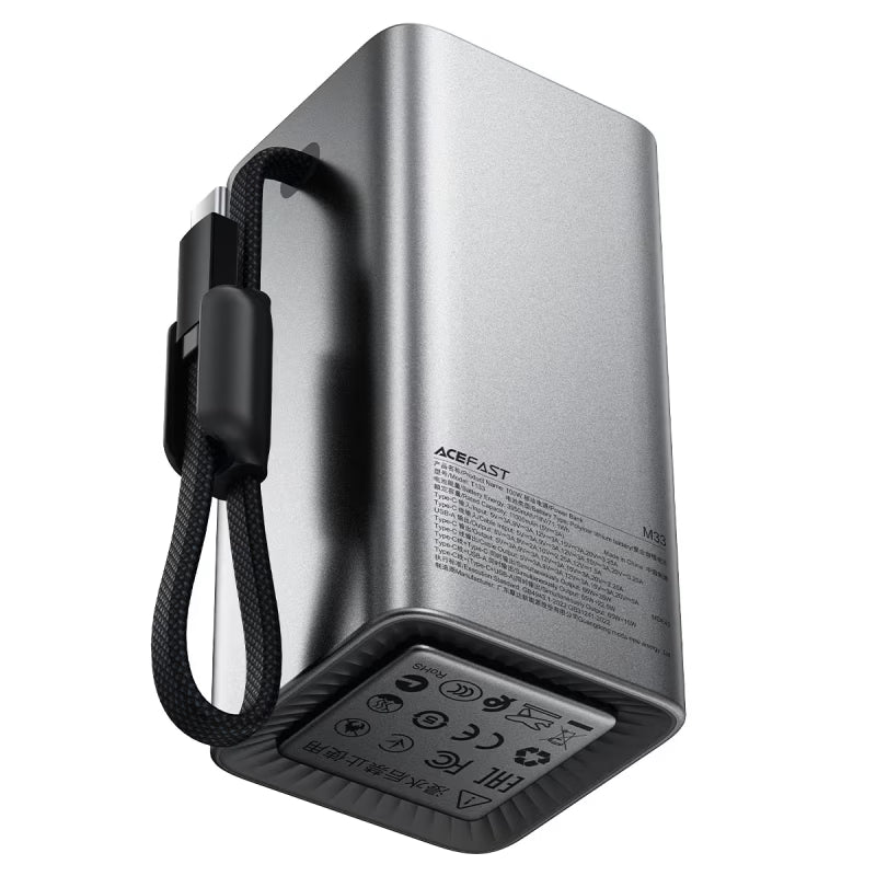 ACEFAST M33 20000mAh 100W Fast Charge Power Bank | Built-in USB-C Cable | PD 3.0 | TFT Smart Display | Laptop & Phone Compatible-Flash Zone Electronics فلاش زون للالكترونيات