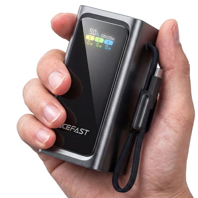 ACEFAST M33 20000mAh 100W Fast Charge Power Bank | Built-in USB-C Cable | PD 3.0 | TFT Smart Display | Laptop & Phone Compatible-Flash Zone Electronics فلاش زون للالكترونيات