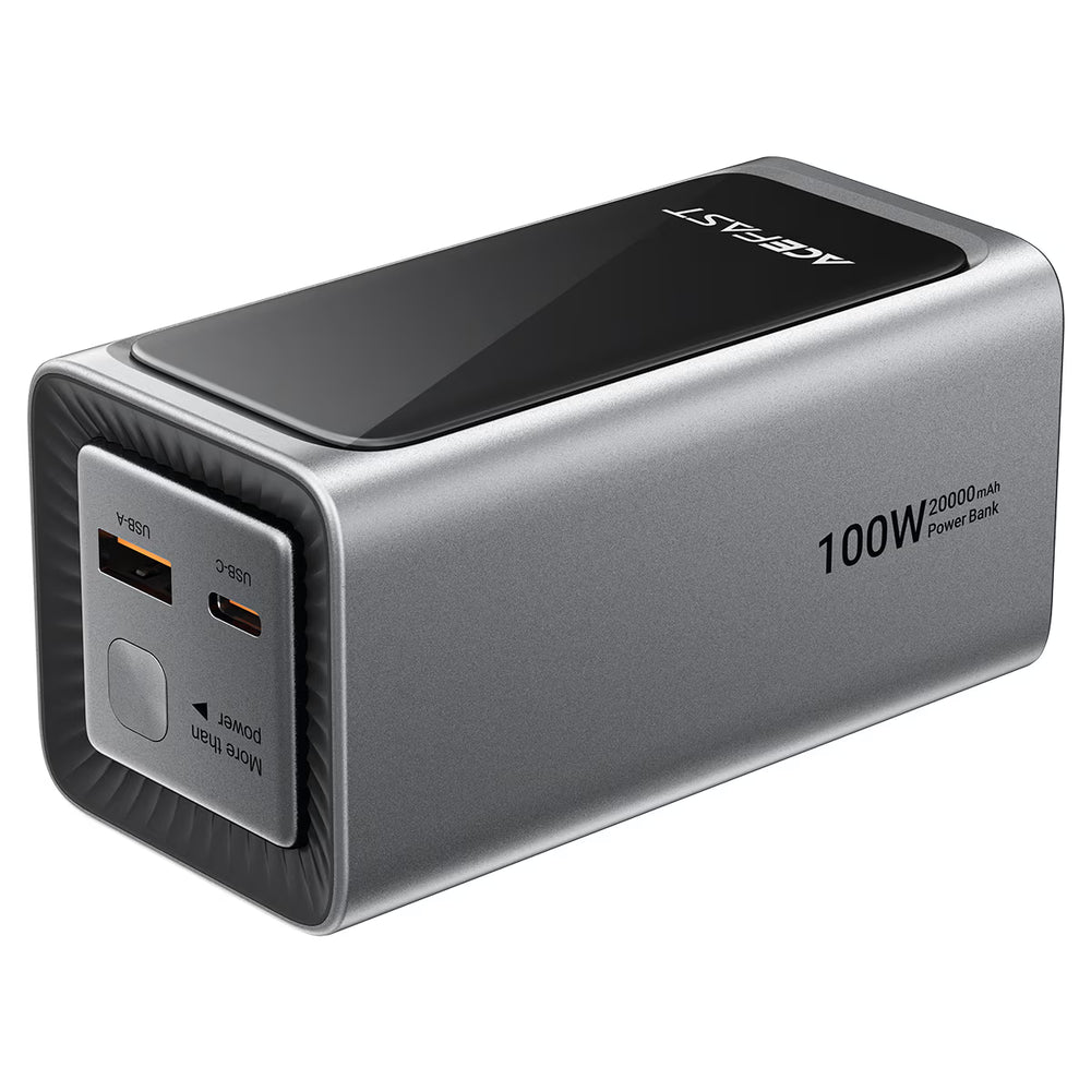 ACEFAST M33 20000mAh 100W Fast Charge Power Bank | Built-in USB-C Cable | PD 3.0 | TFT Smart Display | Laptop & Phone Compatible-Flash Zone Electronics فلاش زون للالكترونيات