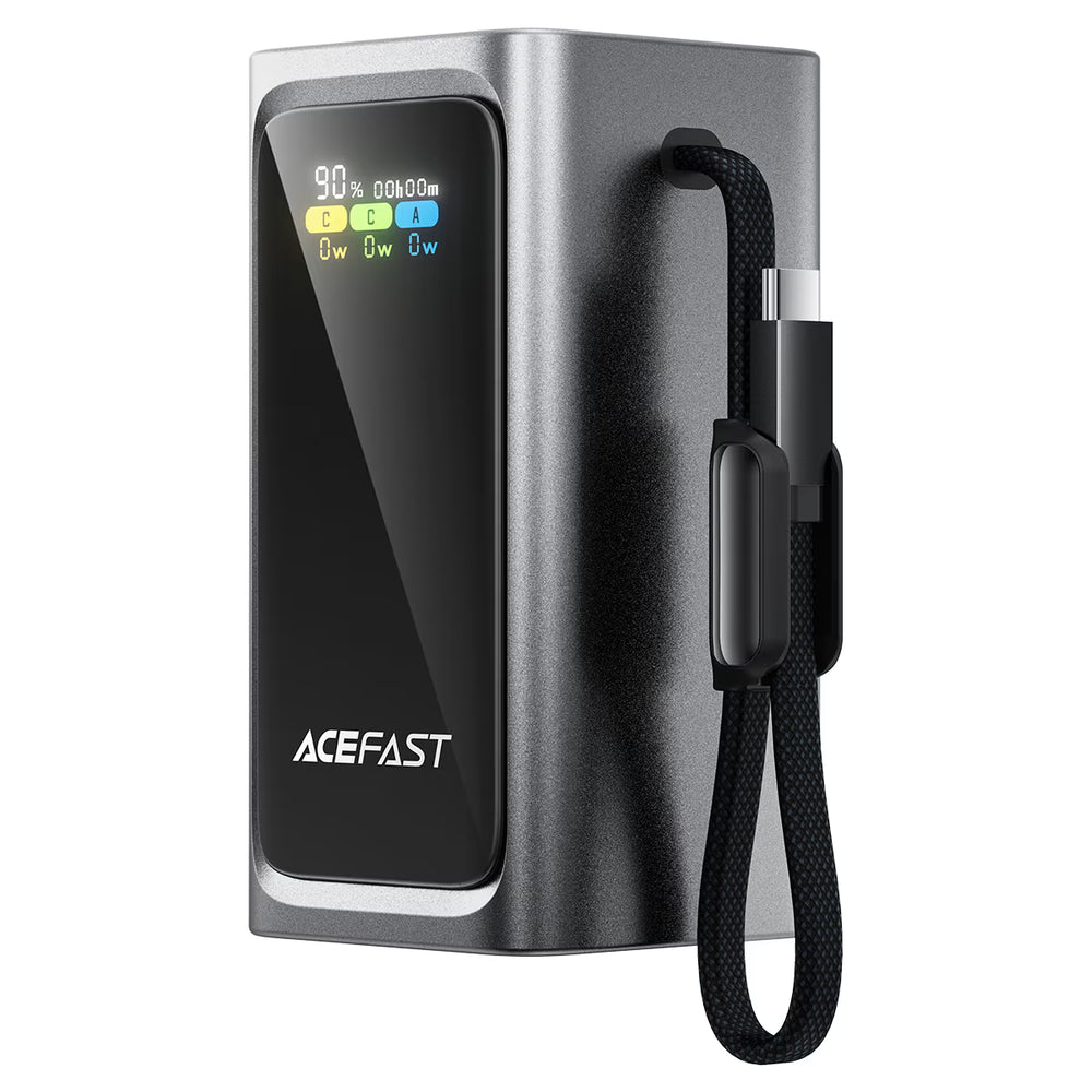 ACEFAST M33 20000mAh 100W Fast Charge Power Bank | Built-in USB-C Cable | PD 3.0 | TFT Smart Display | Laptop & Phone Compatible-Flash Zone Electronics فلاش زون للالكترونيات
