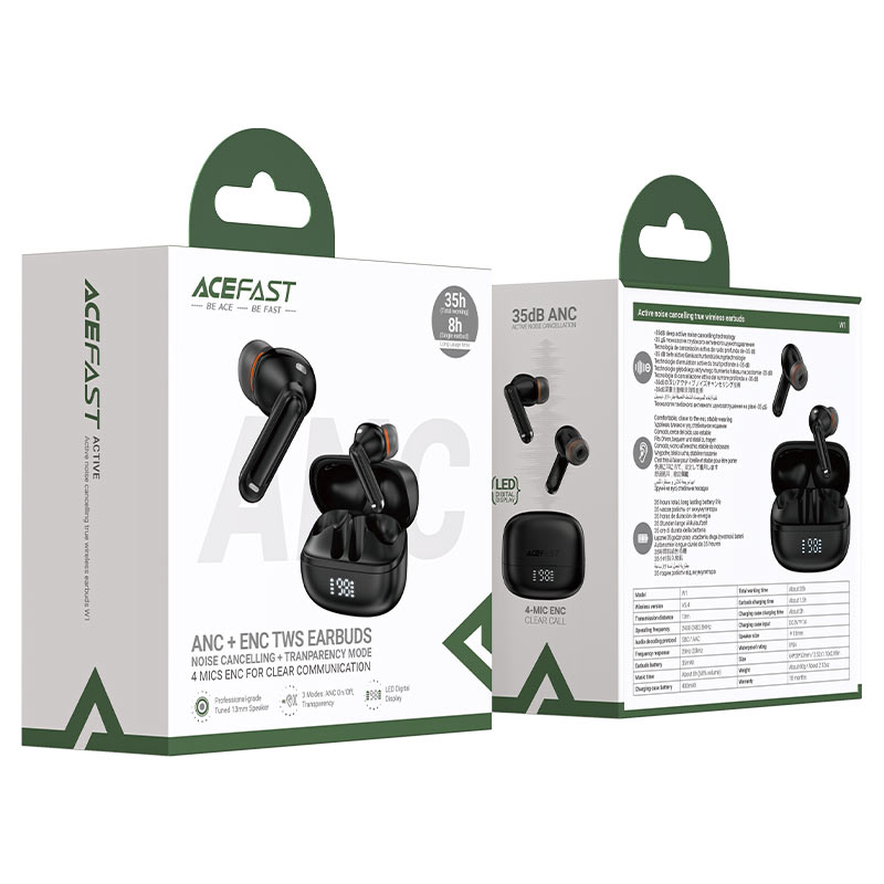 W1 Active Noise Cancelling True Wireless Earbuds | Hi-Fi Stereo Sound, Bluetooth 5.4, 35 Hours Playtime, ENC HD Calls, USB-C Fast Charging, IPX4 Water Resistant-Flash Zone Electronics فلاش زون للالكترونيات