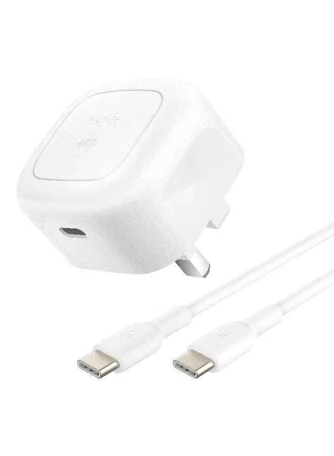 Belkin BoostCharge Compact USB-C Wall Charger 45W + USB-C to USB-C Cable-Flash Zone Electronics فلاش زون للالكترونيات