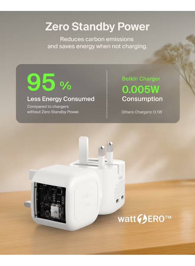 Belkin BoostCharge Pro Dual USB GaN Wall Charger 50W – Foldable Pins-Flash Zone Electronics فلاش زون للالكترونيات