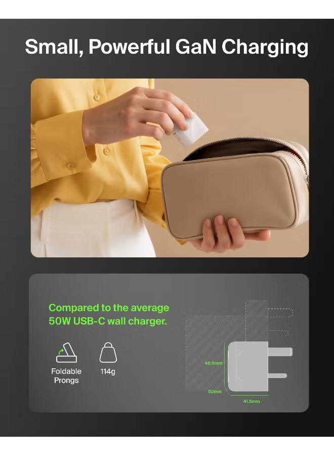 Belkin BoostCharge Pro Dual USB GaN Wall Charger 50W – Foldable Pins-Flash Zone Electronics فلاش زون للالكترونيات