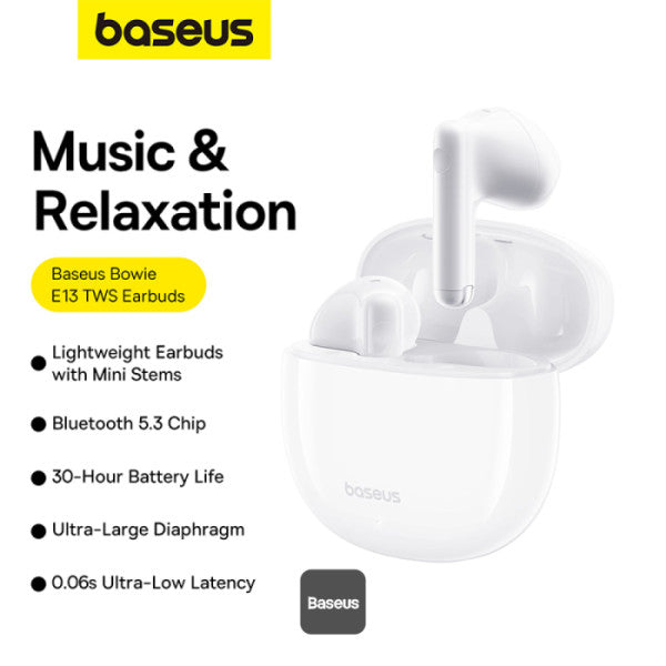 Baseus Bowie E13 True Wireless Earbuds – 12 mm Diaphragm, 30 H Battery, Low Latency 0.06 s, BT 5.3, App Control-Flash Zone Electronics فلاش زون للالكترونيات