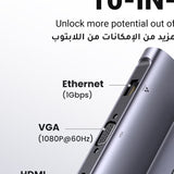 UGREEN 10‑in‑1 USB‑C Hub Adapter – HDMI, VGA, Ethernet & Multifunction USB‑C Adapter (4K @ 30 Hz)-Flash Zone Electronics فلاش زون للالكترونيات