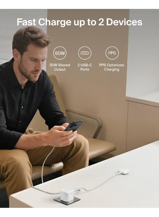 Belkin BoostCharge Pro Dual USB GaN Wall Charger 50W – Foldable Pins-Flash Zone Electronics فلاش زون للالكترونيات