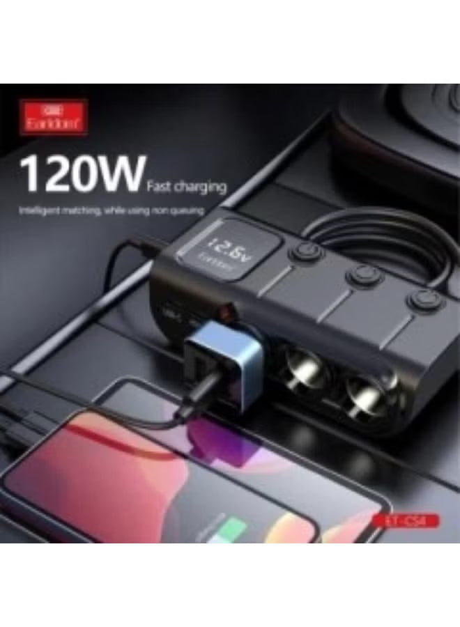 Earldom 120W Fast In‑Car Charger Splitter ET‑CS4 – Charge Up to 6 Devices-Flash Zone Electronics فلاش زون للالكترونيات