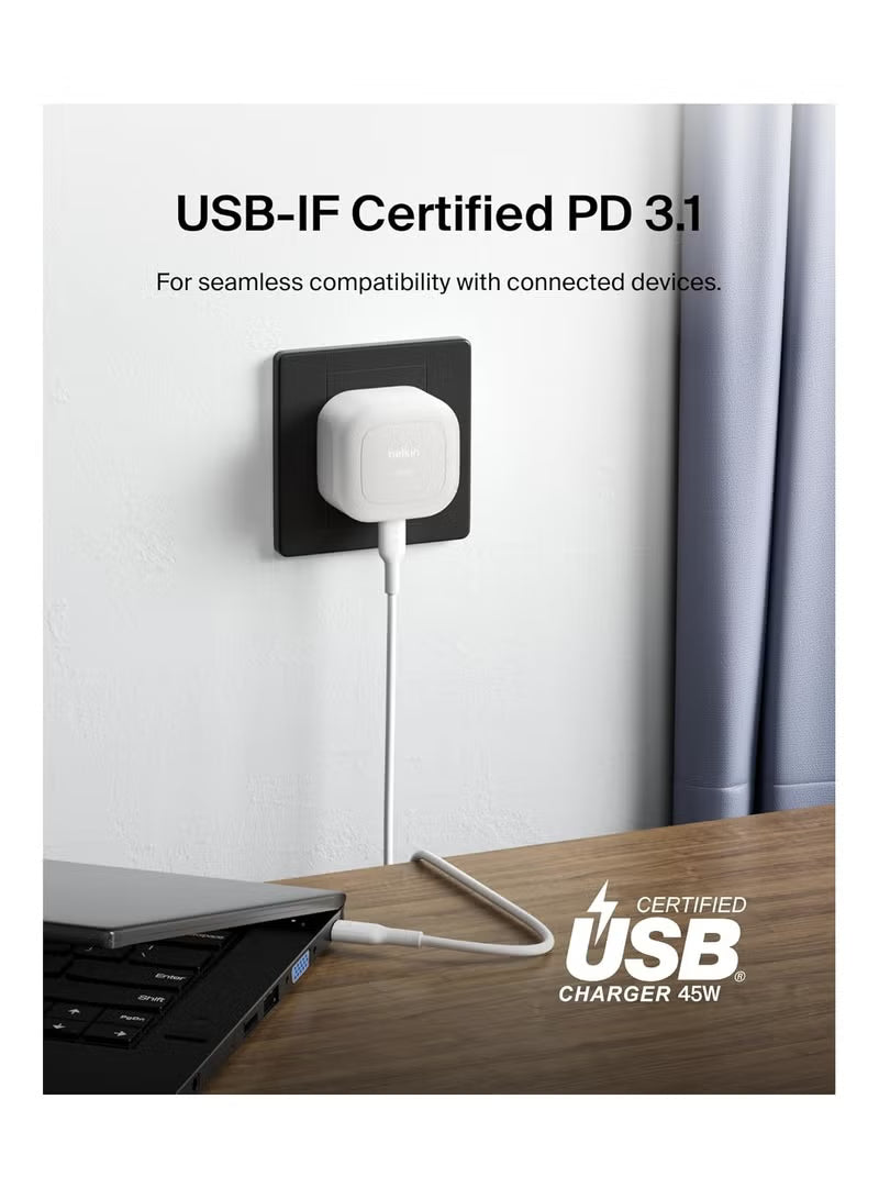 Belkin BoostCharge Compact USB-C Wall Charger 45W + USB-C to USB-C Cable-Flash Zone Electronics فلاش زون للالكترونيات
