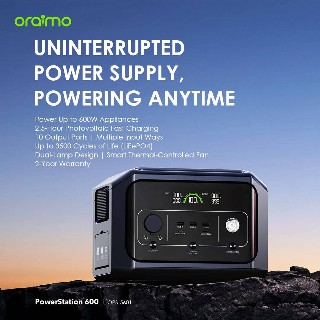 Oraimo PowerStation 600 Portable Power Supply – 600W Backup Battery Generator-Flash Zone Electronics فلاش زون للالكترونيات