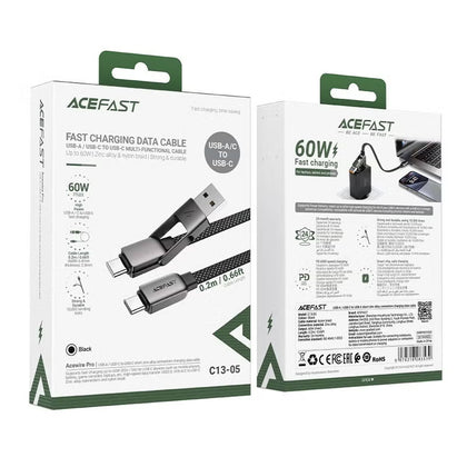 AceFast AceWire Pro Multi‑Functional Fast Charging & Data Cable (USB‑A & USB‑C → USB‑C, 60W)-Flash Zone Electronics فلاش زون للالكترونيات