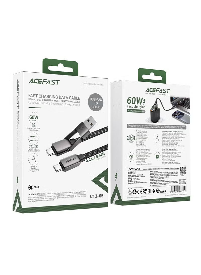 AceFast AceWire Pro Multi‑Functional Fast Charging & Data Cable (USB‑A & USB‑C → USB‑C, 60W)-Flash Zone Electronics فلاش زون للالكترونيات