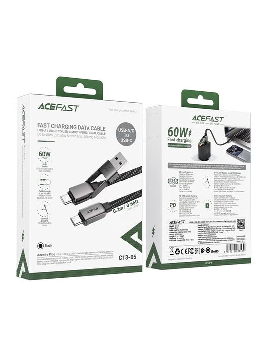 AceFast AceWire Pro Multi‑Functional Fast Charging & Data Cable (USB‑A & USB‑C → USB‑C, 60W)-Flash Zone Electronics فلاش زون للالكترونيات