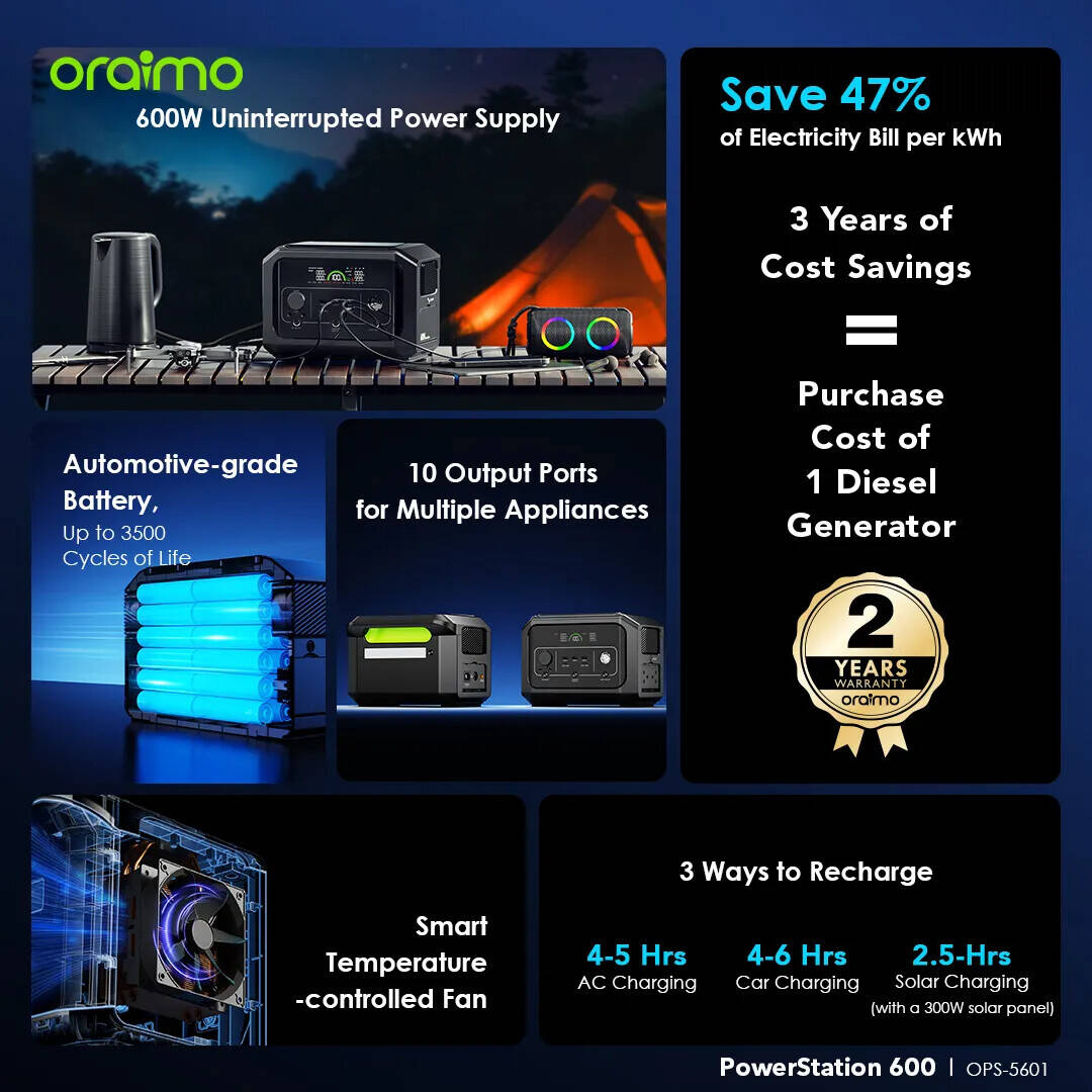 Oraimo PowerStation 600 Portable Power Supply – 600W Backup Battery Generator-Flash Zone Electronics فلاش زون للالكترونيات