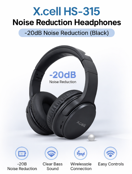 X.cell HS-315 Wireless Noise Reduction Headphones – -20dB (Black)-Flash Zone Electronics فلاش زون للالكترونيات