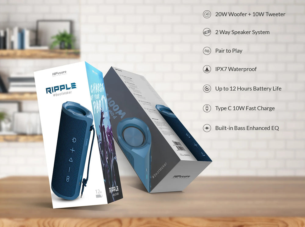 HiFuture Ripple Bluetooth Speaker – IPX7 Waterproof, 12-Hour Playtime-Flash Zone Electronics فلاش زون للالكترونيات