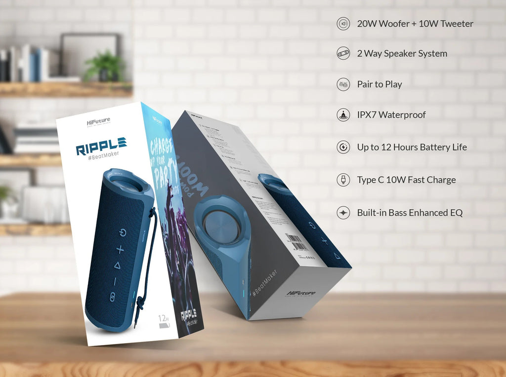 HiFuture Ripple Bluetooth Speaker – IPX7 Waterproof, 12-Hour Playtime-Flash Zone Electronics فلاش زون للالكترونيات