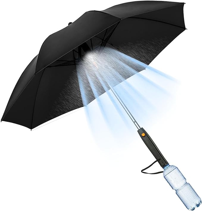 Uv Blocking Umbrella with Fan, 3 in 1 Umbrella with Fan and Mister, Sun Umbrella Uv Protection, Long Handle Cooling Umbrella, For Fishing, Golfing, Patio, Sand, Travel-Flash Zone Electronics فلاش زون للالكترونيات