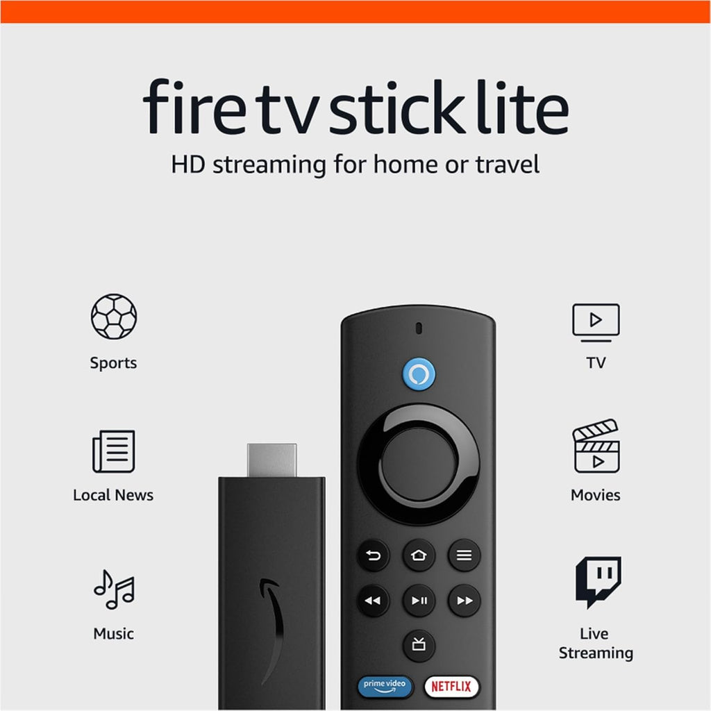 Amazon Fire TV Stick Lite, free and live TV, Alexa Voice Remote Lite, smart home controls, HD streaming-Flash Zone Electronics             فلاش زون للالكترونيات