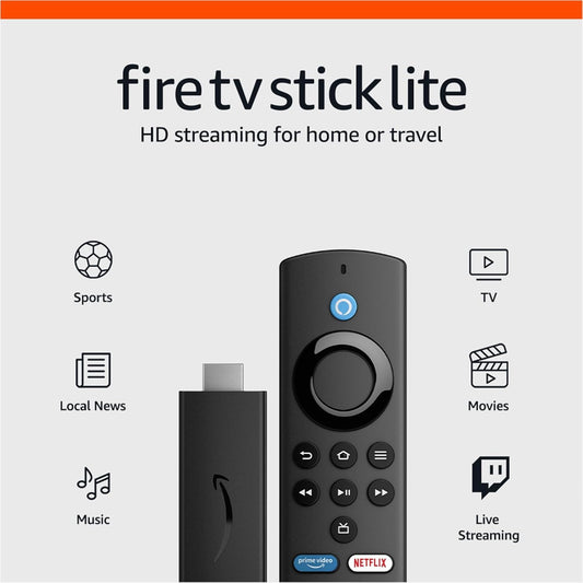 Amazon Fire TV Stick Lite, free and live TV, Alexa Voice Remote Lite, smart home controls, HD streaming-Flash Zone Electronics             فلاش زون للالكترونيات