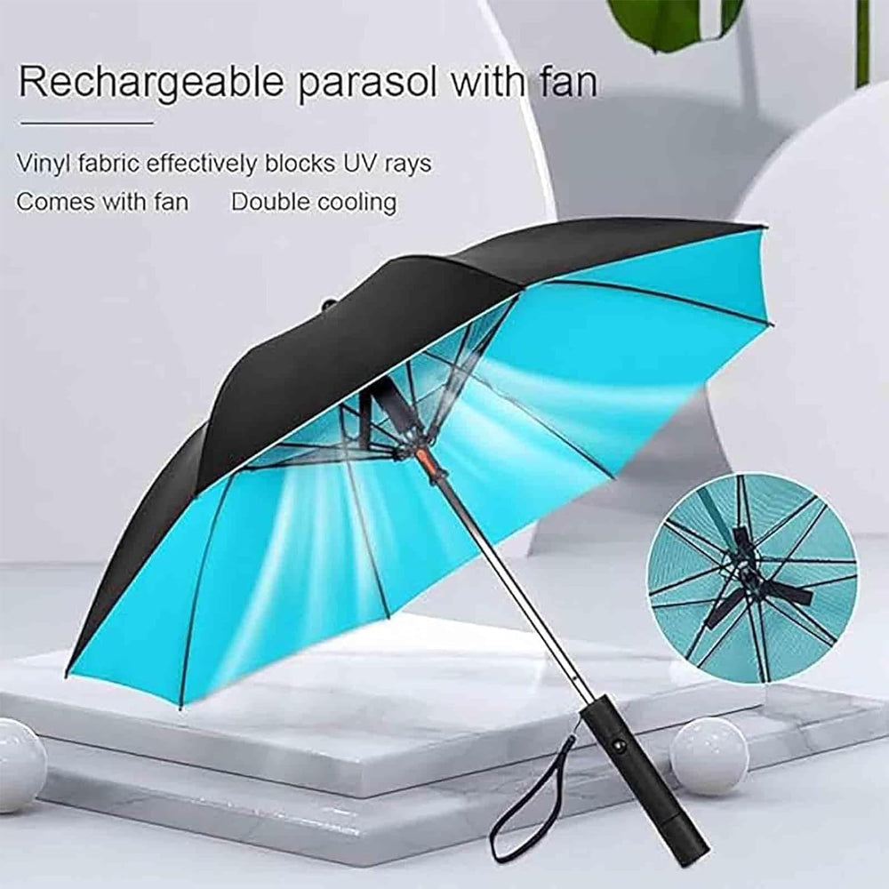 Uv Blocking Umbrella with Fan, 3 in 1 Umbrella with Fan and Mister, Sun Umbrella Uv Protection, Long Handle Cooling Umbrella, For Fishing, Golfing, Patio, Sand, Travel-Flash Zone Electronics فلاش زون للالكترونيات