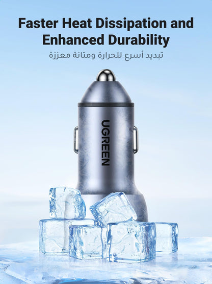 UGREEN Dual USB-C Car Charger PD 60W, Fast Charging Car Battery Charger Double Type-C Socket, USB PD Automobile Plug for iPhone 17 Pro Max/16/15/14/13/12, Galaxy S25/S24, iPad Pro 6/Air 5-Flash Zone Electronics فلاش زون للالكترونيات