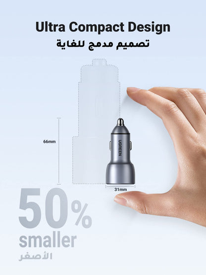 UGREEN Dual USB-C Car Charger PD 60W, Fast Charging Car Battery Charger Double Type-C Socket, USB PD Automobile Plug for iPhone 17 Pro Max/16/15/14/13/12, Galaxy S25/S24, iPad Pro 6/Air 5-Flash Zone Electronics فلاش زون للالكترونيات