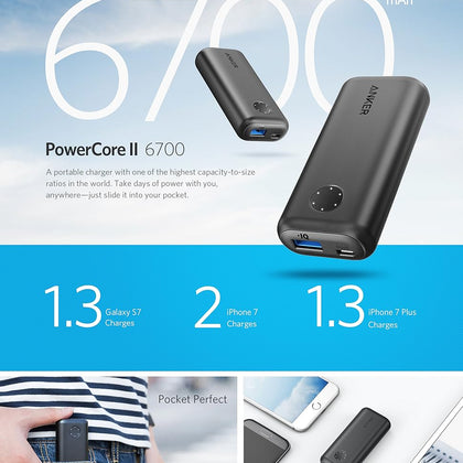 Anker PowerCore II 6700 – 6700mAh Portable Charger, 15W Output-Flash Zone Electronics فلاش زون للالكترونيات
