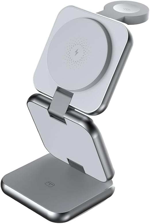 Mycandy WSC-D310 3-in-1 Wireless Charger – Fast Qi Charging Stand for iPhone, Apple Watch & AirPods | Sleek Metal Design – Grey-Flash Zone Electronics فلاش زون للالكترونيات
