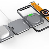 Mycandy WSC-D310 3-in-1 Wireless Charger – Fast Qi Charging Stand for iPhone, Apple Watch & AirPods | Sleek Metal Design – Grey-Flash Zone Electronics فلاش زون للالكترونيات
