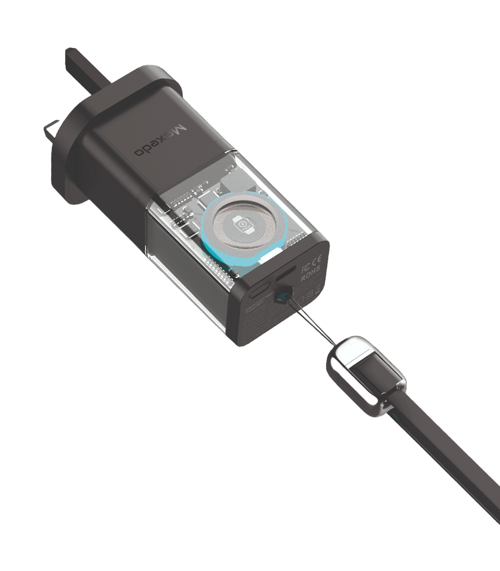 Moxedo 4‑in‑1 20W PD GaN Charger & Power Bank with Magnetic Apple Watch Charger and Built‑in USB‑C to Lightning Cable-Flash Zone Electronics فلاش زون للالكترونيات