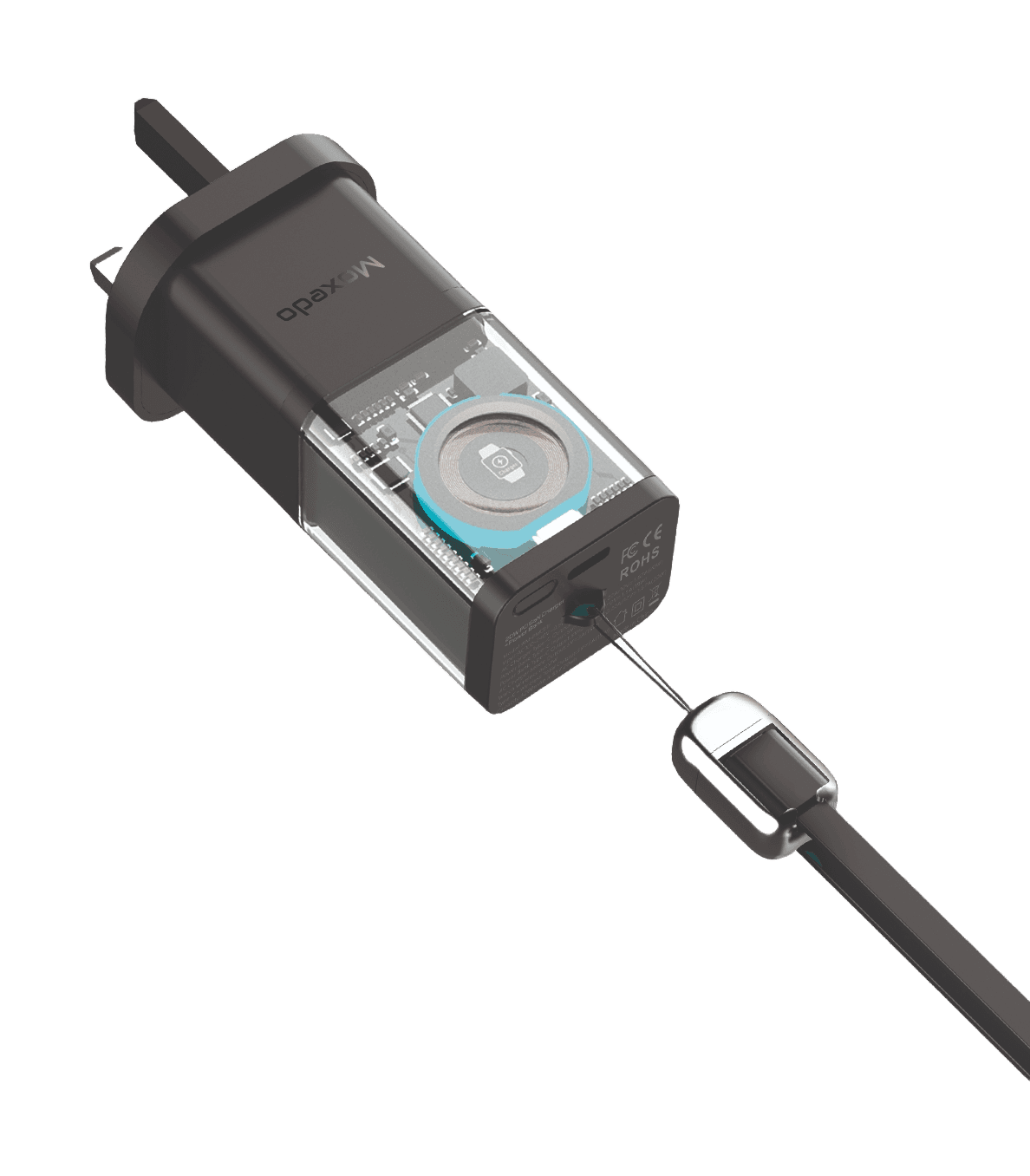 Moxedo 4‑in‑1 20W PD GaN Charger & Power Bank with Magnetic Apple Watch Charger and Built‑in USB‑C to Lightning Cable-Flash Zone Electronics فلاش زون للالكترونيات